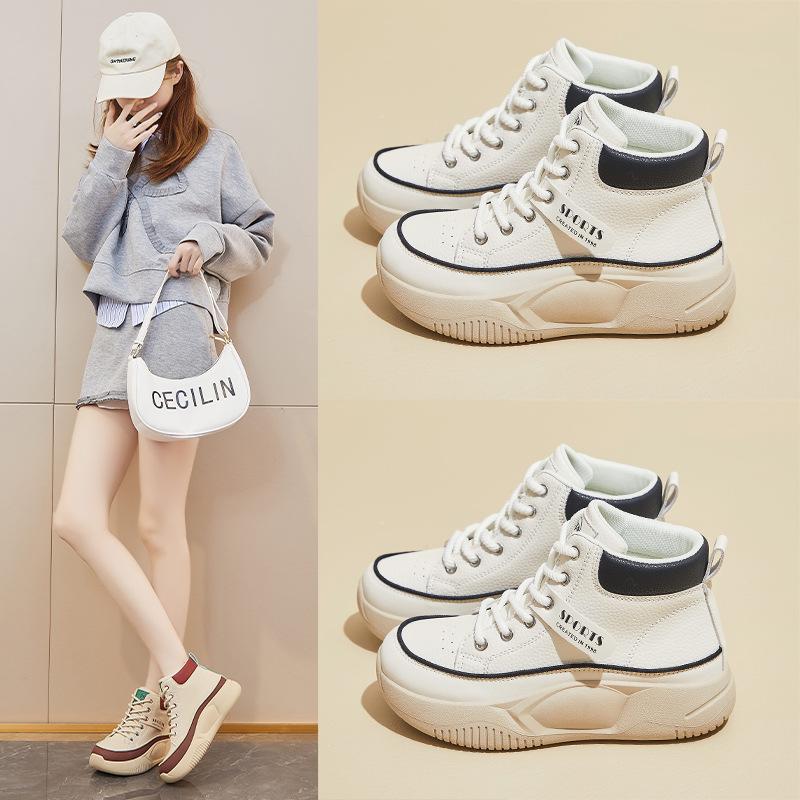 Женские повседневные ботинки на толстой платформе, нескользящие, со шнуровкой, короткие спортивные ботинки, прогулочная обувь из искусственной кожи, удобные высокие кроссовки для женщин