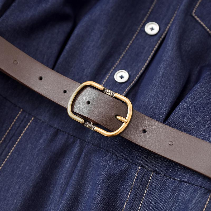 Женское синее джинсовое платье-рубашка для работы, стройнящее талию - Весенняя мода