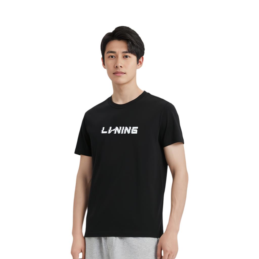 Li-Ning Футболка с коротким рукавом и круглым вырезом с надписью Letter, мужские топы, цвет черный AHSU829-1