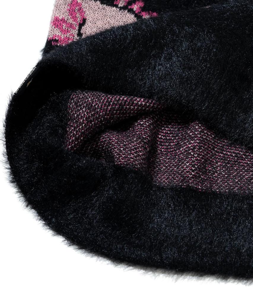 [go slow caravan] 356107 Аксалотль Пушистый Меланжевый Жаккардовый Вязаный Большой Свитер, Черный, Размер L