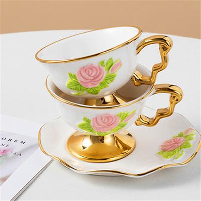 Керамическая кофейная чашка и блюдце, набор для послеобеденного чая, кофейная чашка для дома и блюдце, креативная цветная рельефная кофейная чашка и блюдце