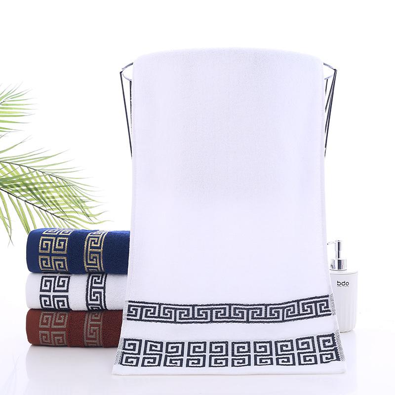 Ultra-Soft 100% Cotton Luxury Bath Towel, 27.6x55.1in Vintage Geometric Pattern, Brown, Beige & Blue, Perfect for Home, Travel, Christmas Decor