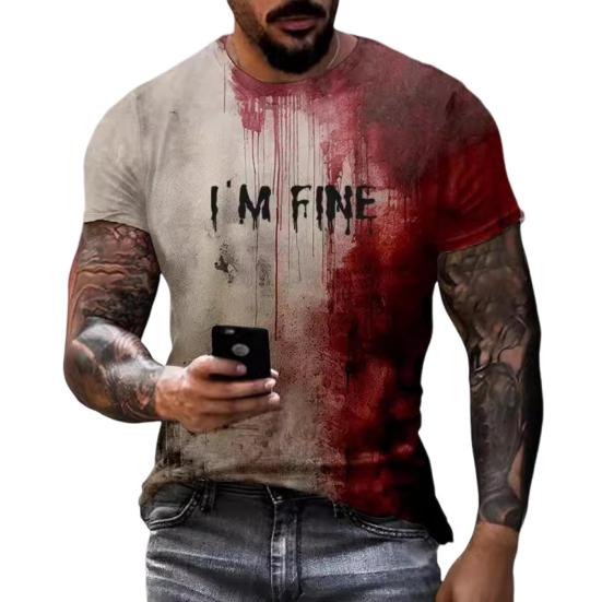 Мужская футболка на Хэллоуин, жуткая футболка с коротким рукавом и круглым вырезом, футболка с принтом пятен крови для наряда на Хэллоуин, вечеринка в стиле хоррор