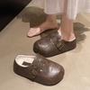 Кожаные полутапочки с толстой подошвой, женские осенне-зимние, 2025 новые, простые и удобные, универсальные, из бархата, ленивые, хлопковые мопы