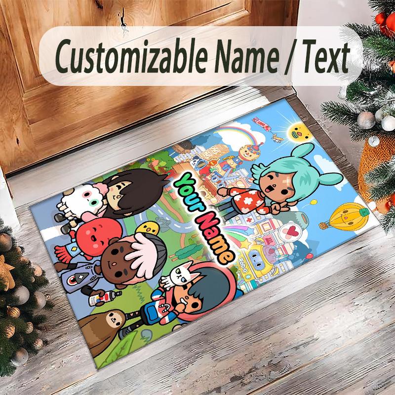 Personalized Crystal Velvet Carpet Custom Name Text,Toca Boca Anti Slip Area Rug For Home Decoration