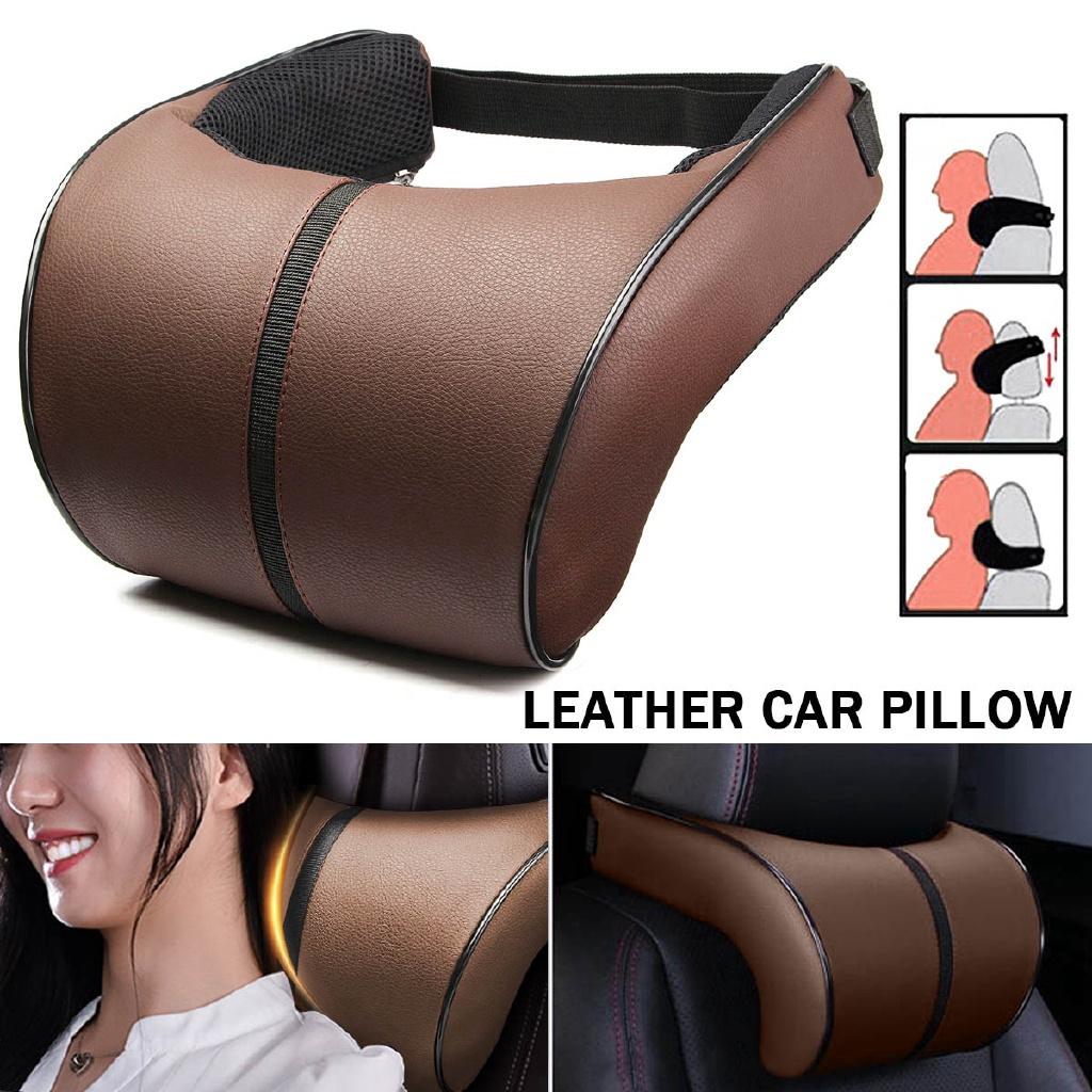 Adjustable PU Leather Car Neck Rest Pillow 410g Adjustable Headrest Pad Seat Cushion Leather Car Pillow
