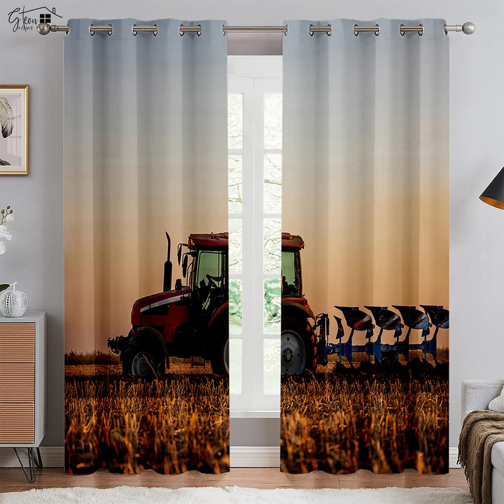 Трактор 3D Печатные Шторы Спальня Гостиная Кухня Оконные Шторы 100% Полиэстер Волокно Шторы Домашнее Украшение 2 ШТ.