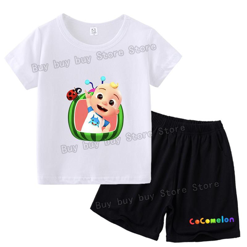 Children Clothing Sportswear Cartoon Printed Tracksuit Kids T-shirt Shorts Suit Summer Short Sleeve Tops Pants 2pcs