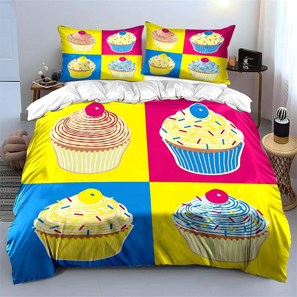 Colorful Pop Art Cupcake Print Bedding Duvet Cover Set Duvet Cover Pillowcases  (1*Duvet Cover 2*Pillowcases, without duvet insert)