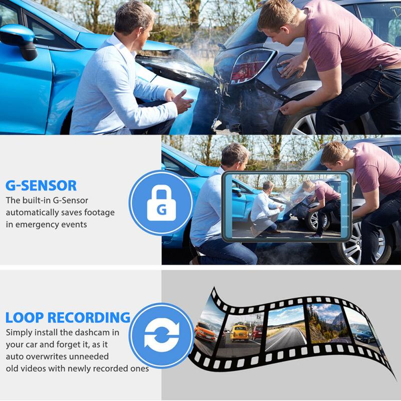 Автомобильный видеорегистратор, 4-дюймовый сенсорный экран с двумя объективами, видеорегистратор для вождения, Ips-экран, HD-рекордер, изображения заднего вида