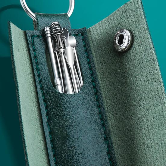 Набор из 6 предметов для чистки ушей из нержавеющей стали, спиральные инструменты для чистки ушей с чехлом из искусственной кожи, домашний набор для ухода за ушами для дома и путешествий