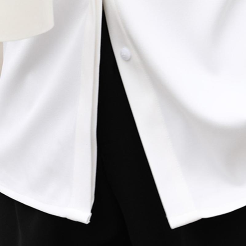 HOUZHOU белые рубашки женские с отложным воротником и длинными рукавами, однобортные, элегантные, модные, офисные, женские, классическая блузка большого размера