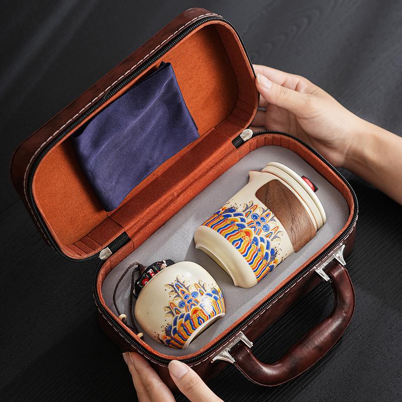 Китайский Ру Kiln Набор для кунг-фу Портативный Дорожный Наружный Бытовой Керамический Чайник Банка для чая Чашка Наборы для чая Кожаная сумка Новый