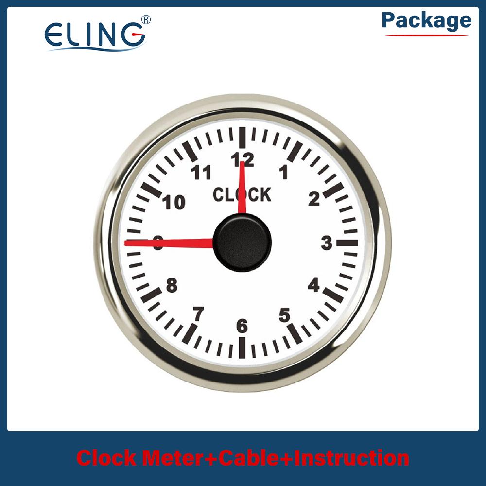 ELING 52mm 2" Clock Meter Gauge 12-hour Format with Red Backlight 12V/24V for Boat Car Truck Waterproof Auto Accessories