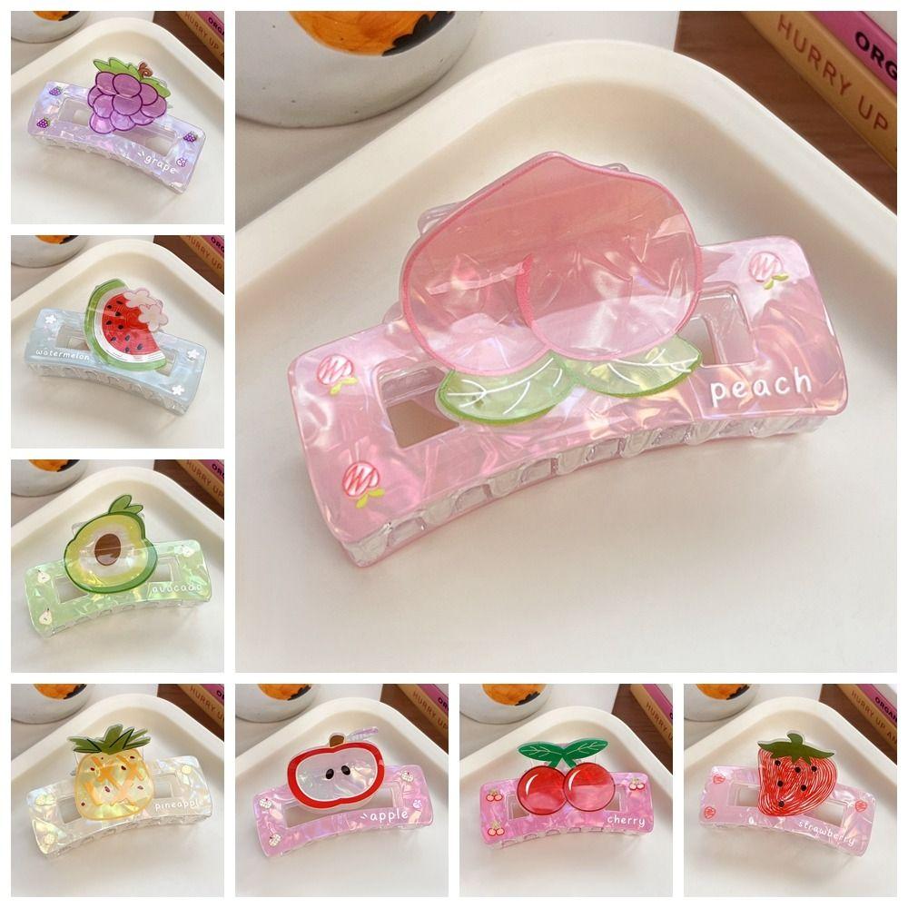 Cute Fruit Acetate Claw Clip Watermelon Ponytail Shark Clip Elegant Strawberry Shark Clip  Daily