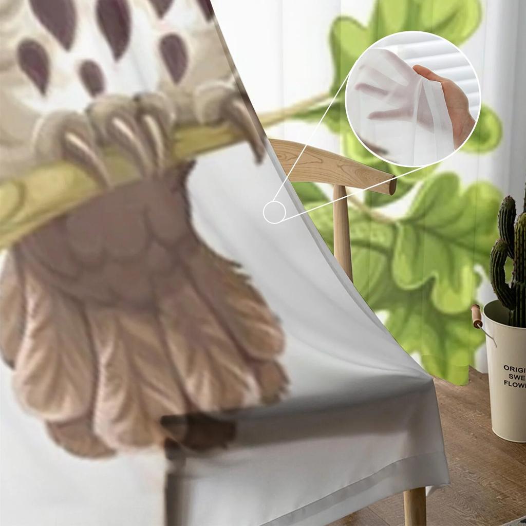 Cartoon Owl Sitting On A Branch Sheer Window Curtains For Living Room Bedroom Voile Tulle Curtains Fabric Drapes For Kitchen