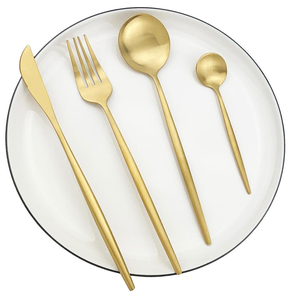 Matte Tableware Set Gold Cutlery Set Stainless Steel Dinnerware Set Knife Fork Spoon Flatware Teaspoon Western Kitchen Silverware