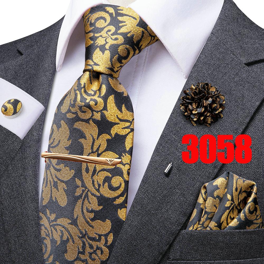 Hi-Tie Mens Silk Tie Set Brooch Pin Necktie Hanky Cufflinks Tie Clip for Business Wedding