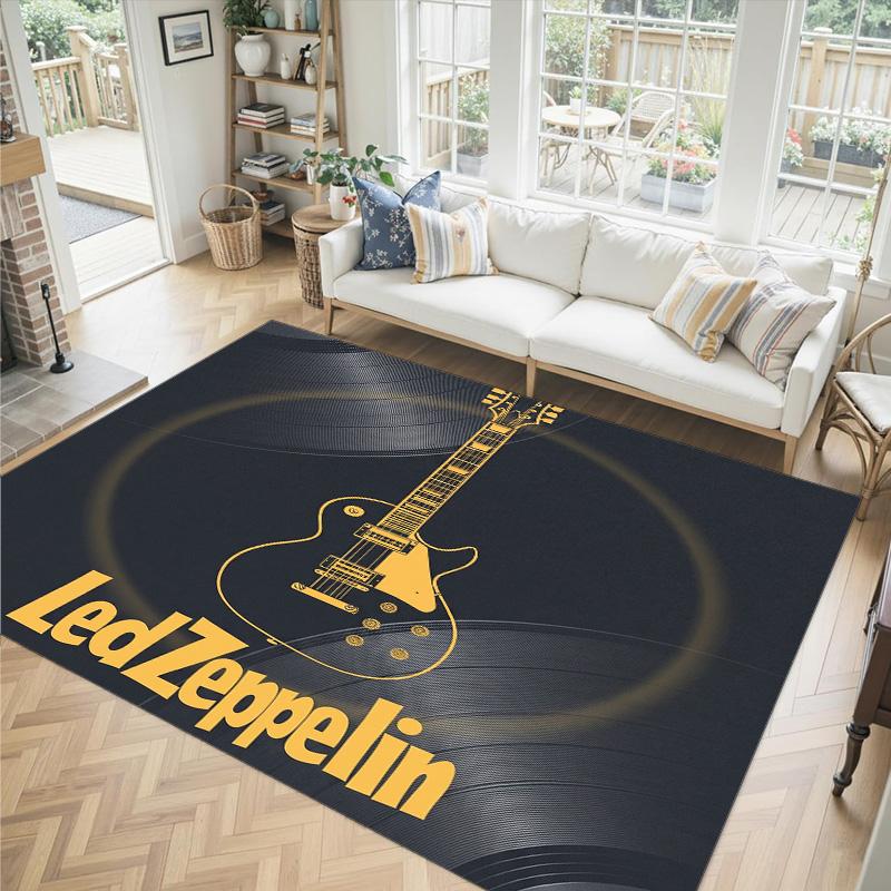 Led Zeppelin Design Crystal Velvet Carpet Cozy Non?Slip Printed Rug For Bedroom Living Room Entrance