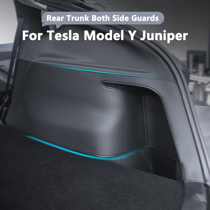 Защитные накладки на обе стороны заднего багажника для Tesla Model Y Juniper 2025 2026 Поверхность из ПУ-кожи Защита углов Коврик в багажник Антигрязевой коврик
