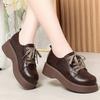 Женские модные кожаные лоферы: Нескользящие, Толстая подошва, На шнуровке, Повседневные, Универсальная обувь для весны и осени.