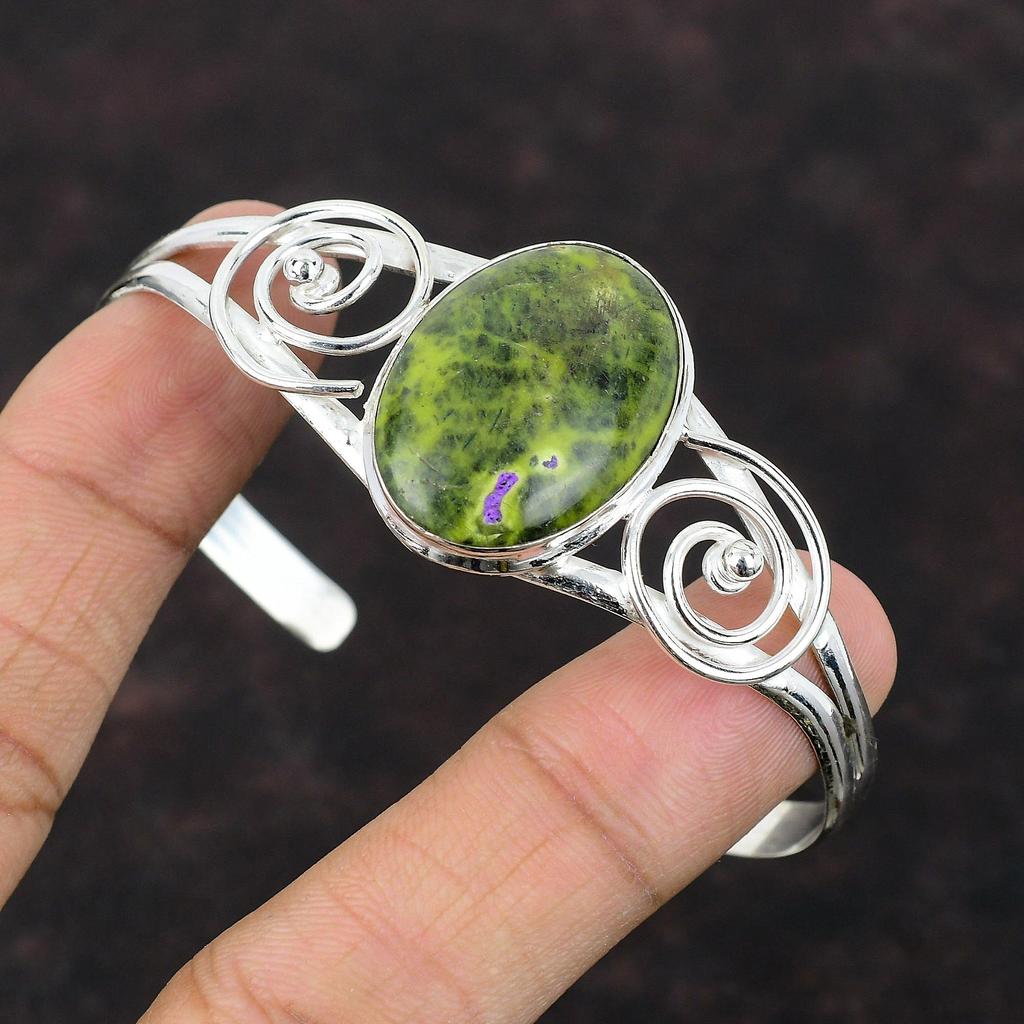 Stichtite Cuff Bracelet Natural Gemstone Jewelry 925 Sterling Silver Bangle Handmade Jewelry Adjustable Bangle Stylish Jewelry Gift For Mom