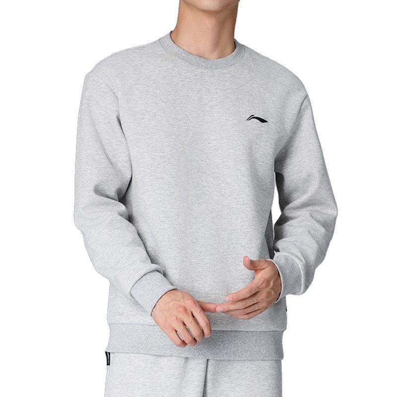 Li Ning Sweatshirts Men's Heather Gray Crew Neck Thickened Regular AWDVP89-2