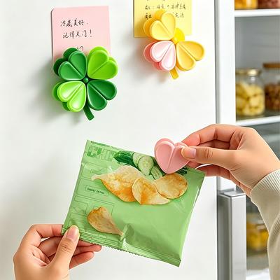 4 шт. Кухонный магнитный зажим Многофункциональный четырехлистник Запайщик для закусок Зажим для хранения продуктов Магнит на холодильник Декоративные зажимы