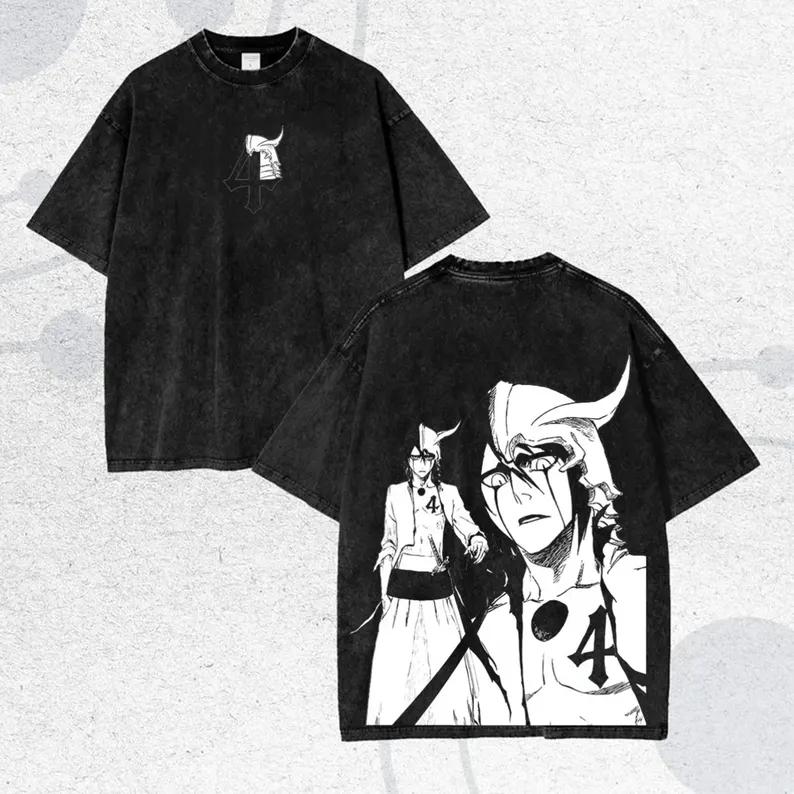Anime BLEACH Tear Halibel Printed Tee Men Women Washed Cotton T-shirts Short Sleeve Vintage T Shirt Harajuku Oversized Tshirt