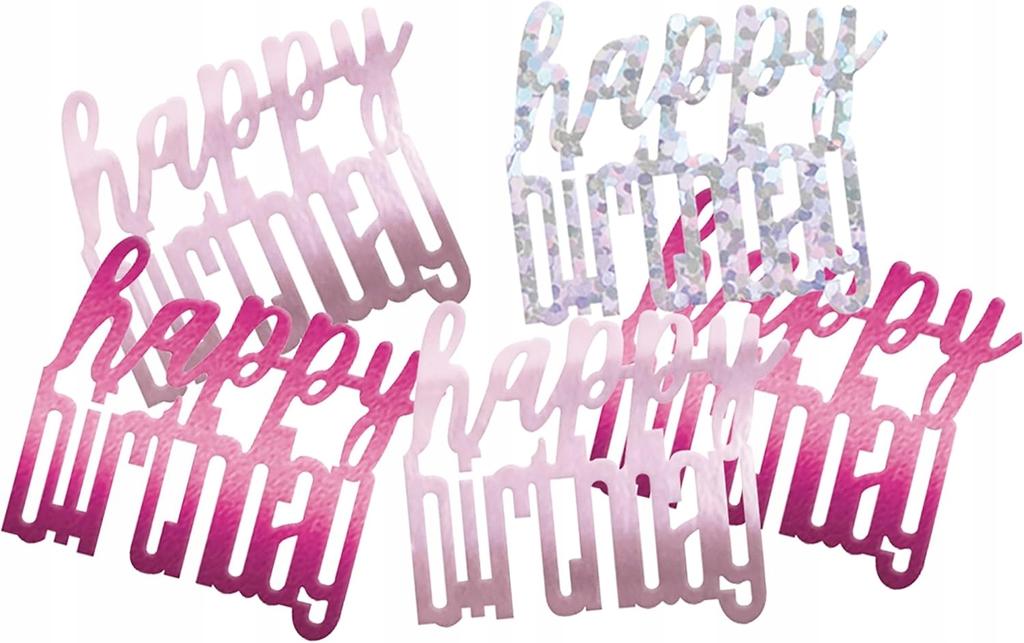 Konfetti Dekoracyjne Happy Birthday Różowe Srebrne Urodziny 14G