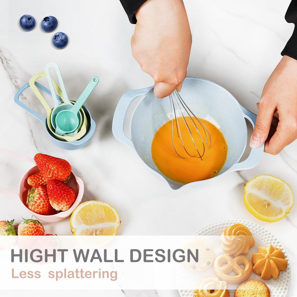 10 Pcs Plastic Mixing Bowls Set with Measuring Spoon Colorful Serving Bowls for Kitchen Ideal for Baking Prepping Nesting Bowls