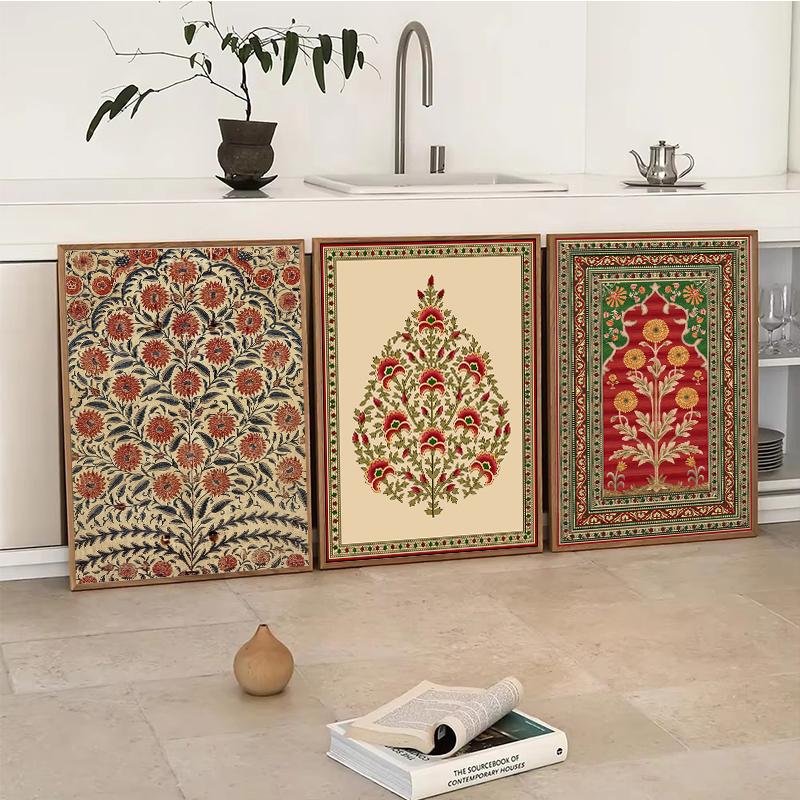 Indian Folk Art Persian Floral Print Poster Vintage Tree of Life Lotus Flower Canvas Painting Wall Picture Home Cuadros