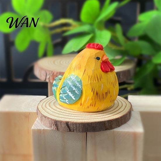 Fairy Tale Style Decoration Hand-Carved Wooden Rooster Figurine Farmhouse Chicken Sculptures Rustic Animal Statue Hand-painted Wood for Home