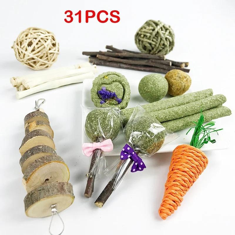 4/9/14/31PCS Rabbit Chewing Toys Molar Toys Natural Hay Sticks Hamster Teeth Training Kit Chinchilla Rat Gerbil Bunny Toys