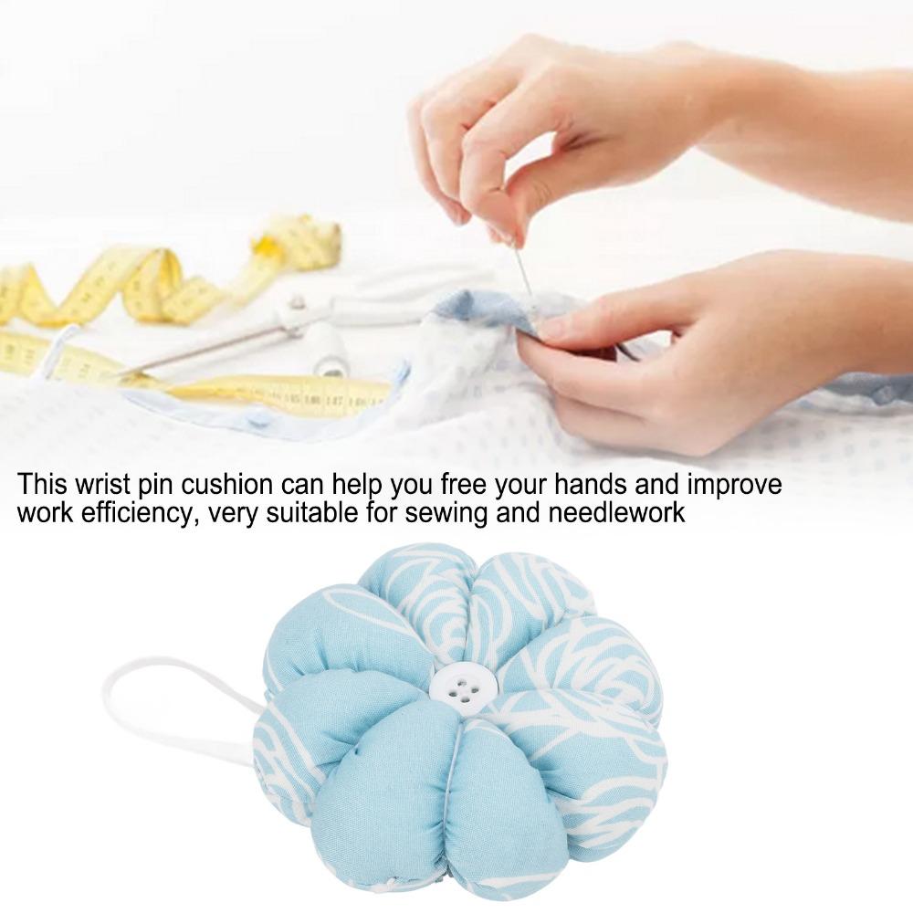 Pumpkin Shape Wearable Pin Cushion Elastic Wrist Strap Sewing Pin Holder  For Student