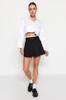 Women's Fashion New Skirt Black Double Belt Detailed Pleated Mini Woven Skirt