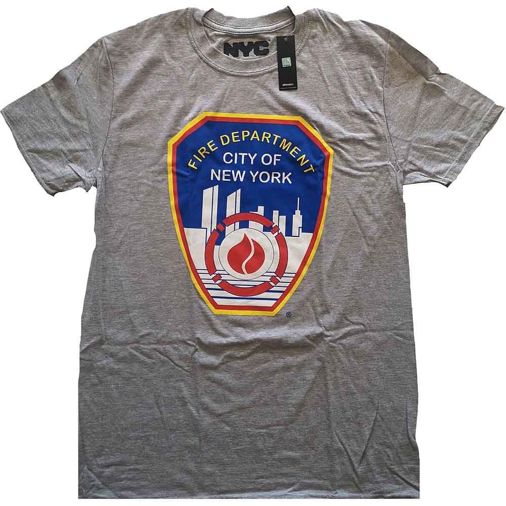 New York City T Shirt Fire Dept Badge Official Mens Grey S