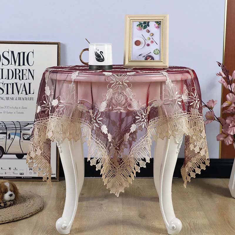 Пряжа Вышитая кружевная скатерть Круглый стол Квадратная скатерть Чайная скатерть Прямоугольная скатерть Крышка прикроватной тумбочки Ретро Европейский стиль