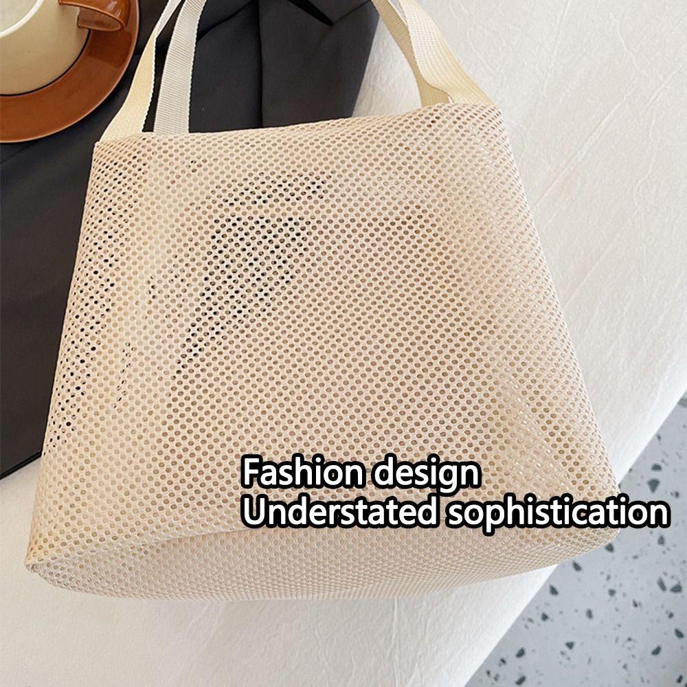 Casual Mesh Tote Beach Bag with Handle Bath Storage Handbag Toiltery Makeup Bag  Sports Accessories