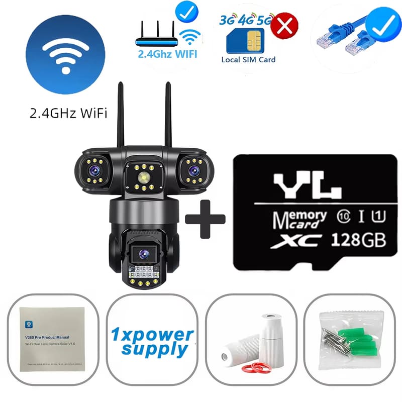 12-мегапиксельная тройная камера IP66 с ночным видением и функцией обнаружения человека с помощью искусственного интеллекта, WiFi-камера видеонаблюдения V380 Pro 4G, SIM-карта, IP-камера безопасности