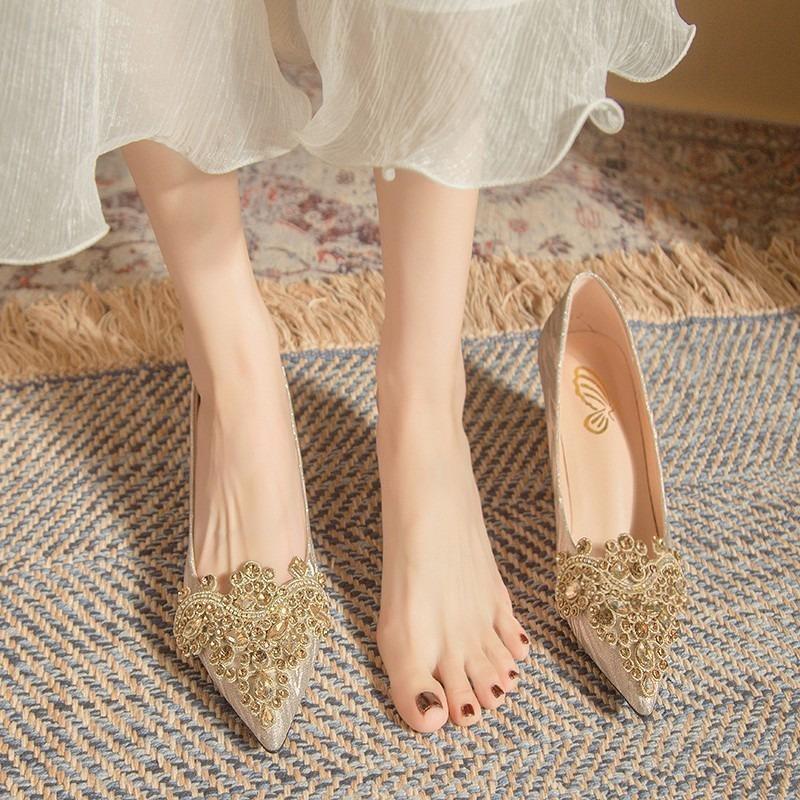 Женские свадебные туфли во французском стиле на высоком каблуке, женские вечерние туфли