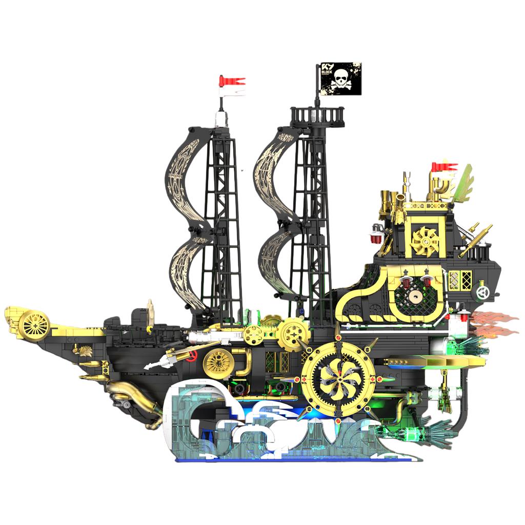 2770Pcs Retro Pirate Ship Building Blocks Set With Lighting Components, Mechanical Ship Model Assembly Toy, Adult Birthday Gift