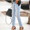2025 New Casual Elegant Fashionable High-waisted Jeans Women's Water-washed Distressed Denim Trousers Spring Summer