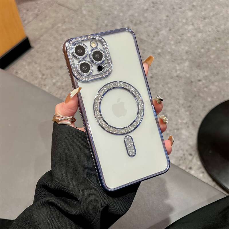 Роскошный блестящий прозрачный чехол Magsafe с беспроводной зарядкой для iPhone 14 13 12 11 Pro Max Plus с магнитным бампером и бриллиантами