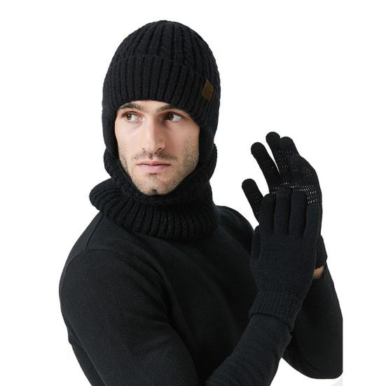 Yousheng 3 шт./компл. для мужчин и женщин зимняя шапка с флисовой подкладкой, шарф, перчатки, комплект защиты ушей, вязаная шапка с черепом, варежки с сенсорным экраном, комплект для утепления шеи