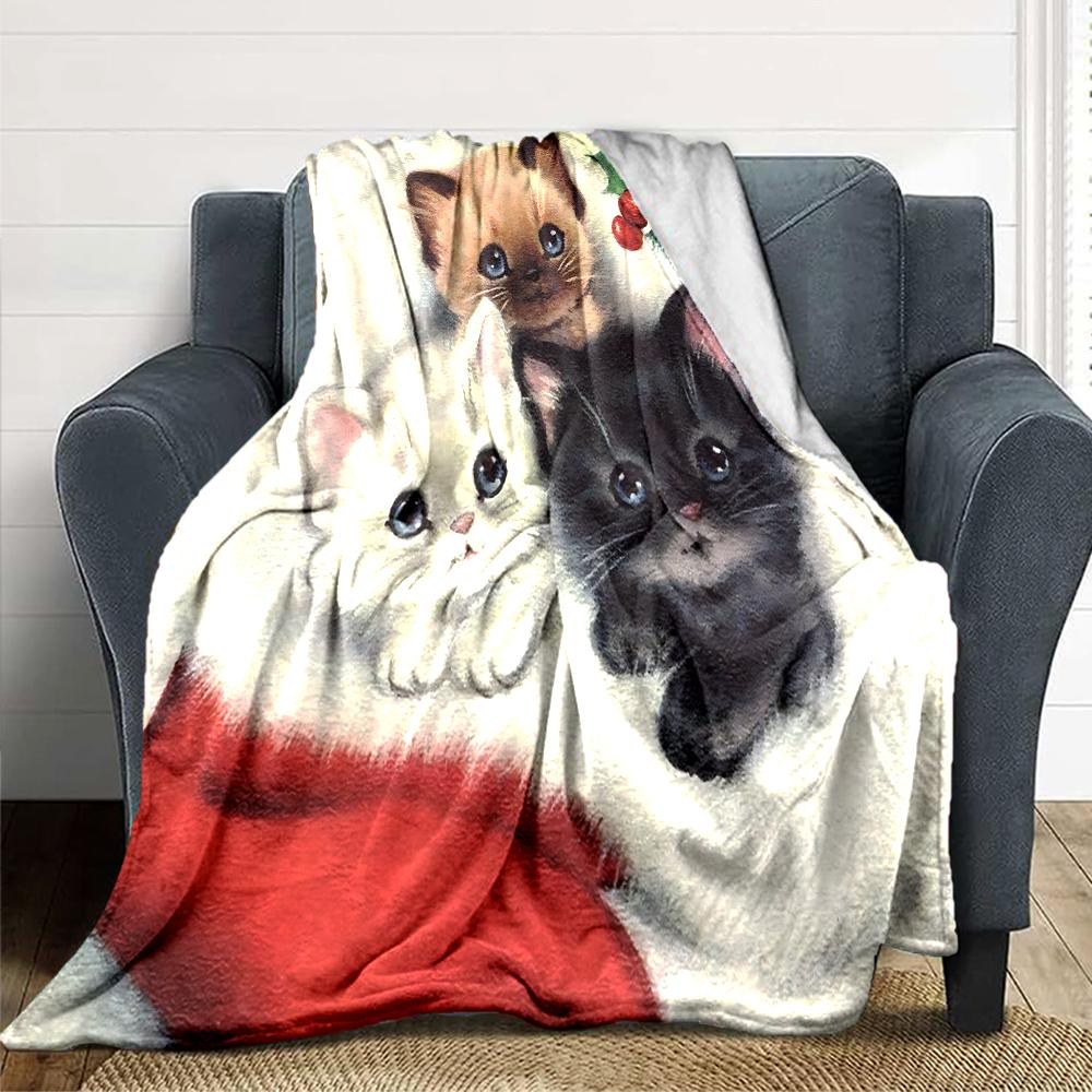 Christmas Kittens Santa'S Hat Blanket Soft Throw Blanket For Home Bedroom Bed Sofa Travel Office Solid Christmas Blanket