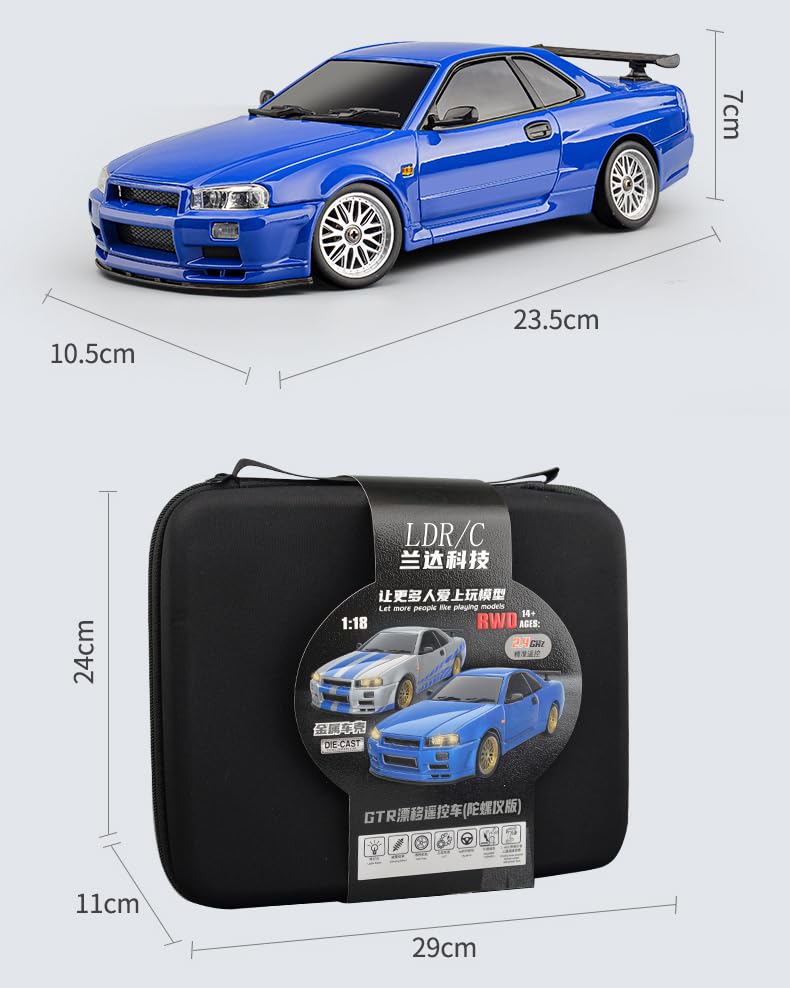 Дрифт-машина LDR/C, масштаб 1/18, GTR R34, Пропорциональное управление 2,4 ГГц, Металлический корпус, Гироскоп, Соответствует техническим стандартам и нормам, LD1899