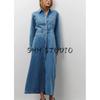 Spring Women clothes American Simple Style Metal Button Decoration Long Lapel Demin dress 1879023