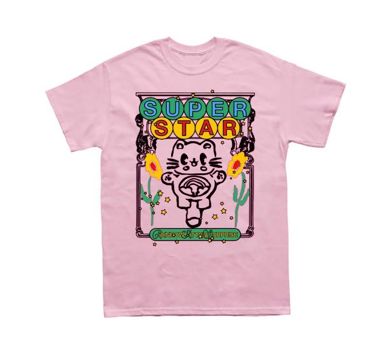 Cat Cute Superstar Rainbow Kitten Surprise Shirt Light Pink Unisex S-5XL 1G0254 Unisex T-Shirt