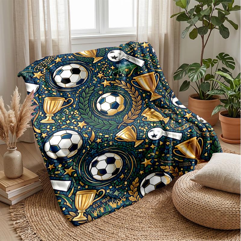 Soccer Trophies and Awards Theme blanket Lightweight Warm Flannel Blanket Decorative Throw Blanket for Home Decoration
